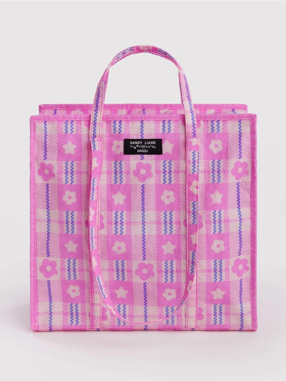 BAGGU Sandy Liang Large Nylon Market Bag - Market Plaid Pink